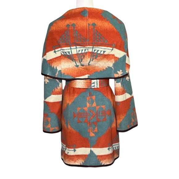 Tasha Polizzi Southwestern Wrap Blanket Coat Size Small Orange Turquoise Aztec - Picture 2 of 16